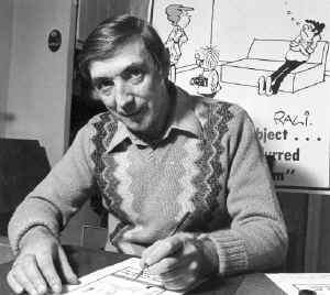 Fred Ralley (Rali) Cartoonist at work in his studio